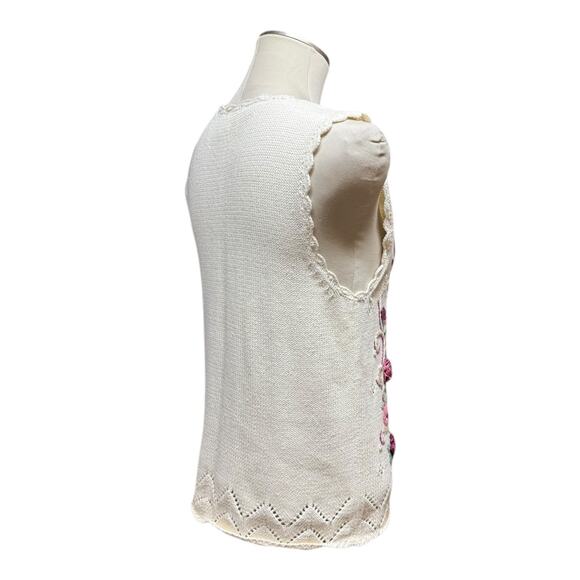 Vintage Capacity Floral Pearl Sweater Vest Off-White Petite Large - Picture 7 of 8
